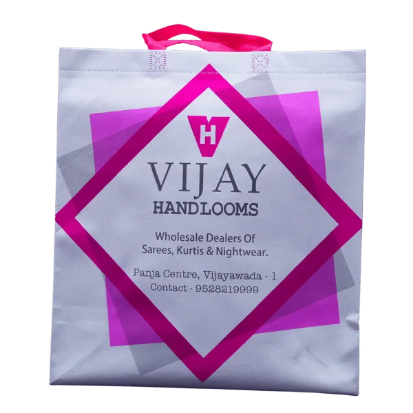Clean White & Pink Saree Showroom Bag